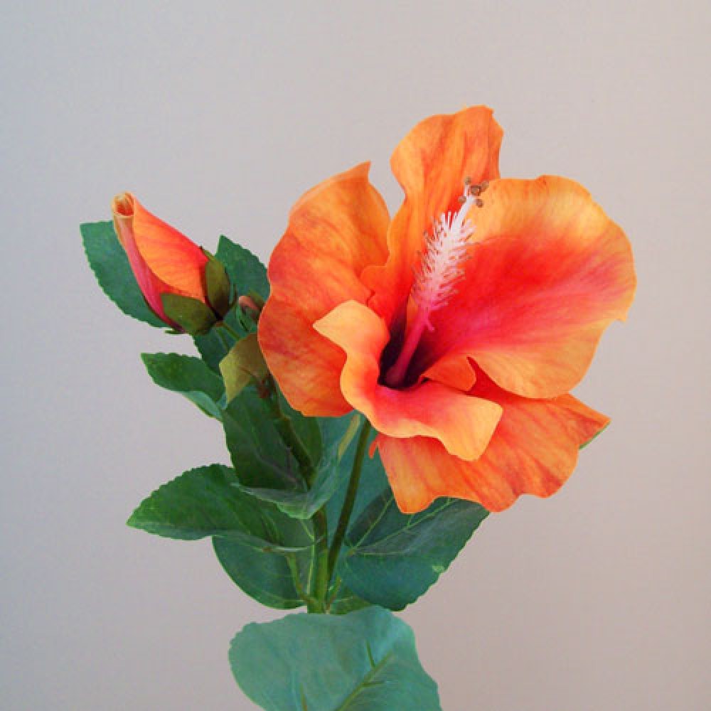 Artificial Hibiscus Flower and Bud Orange 62cm Artificial Flowers